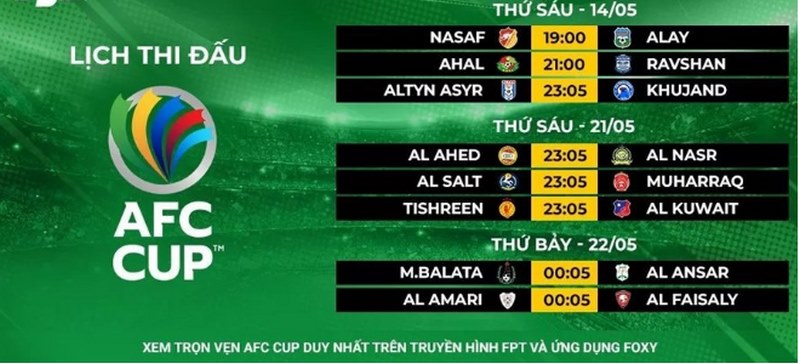 Lịch thi đấu AFC Cup là một bảng thời gian chứa thông tin về các trận đấu 